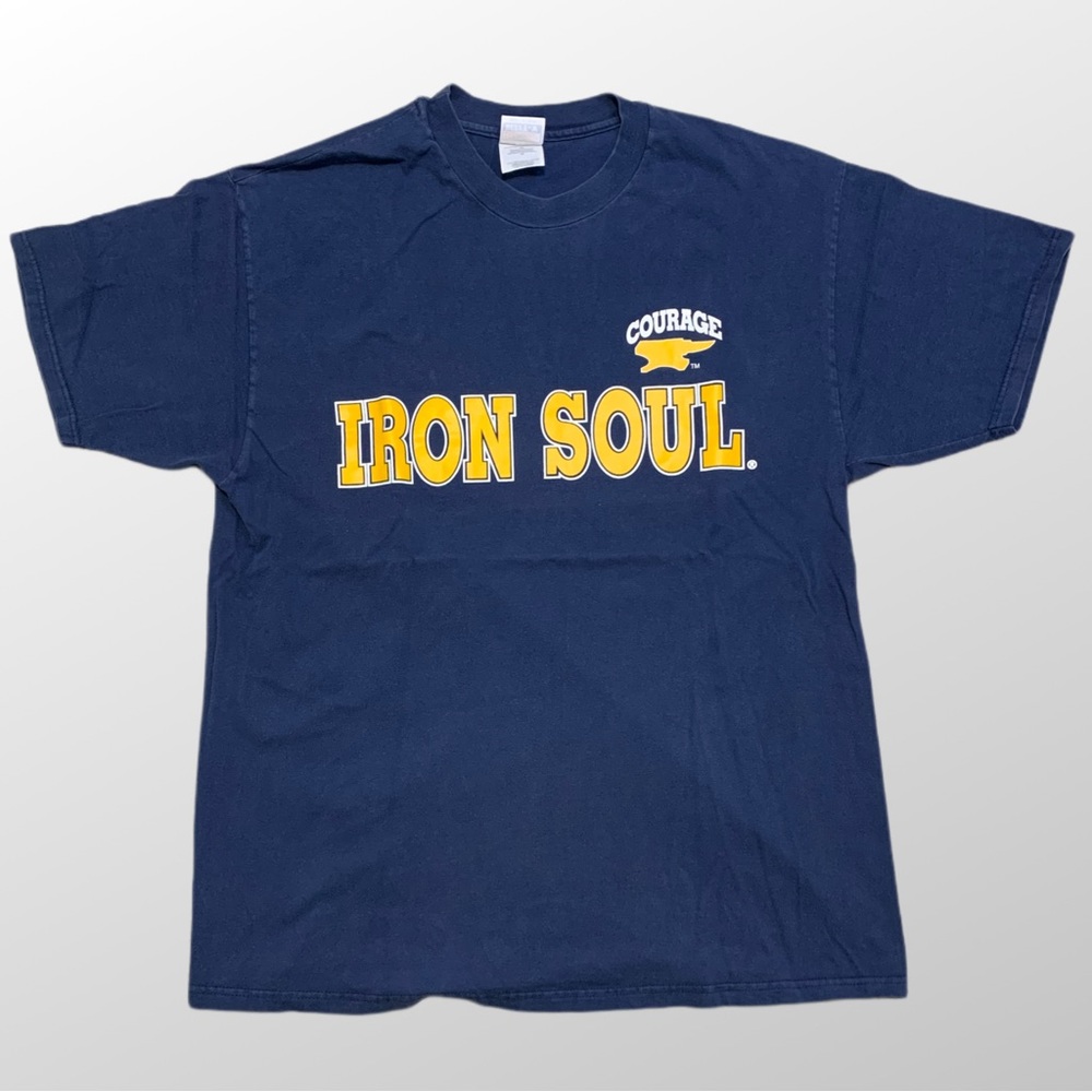 Iron Soul Strength Navy Blue and Gold Workout Athleisure T-shirt